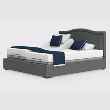 Load image into Gallery viewer, The Hagen Dual has a split/twin mattress platform allowing each side to be controlled independently. The bed a deep base design with four wooden corner feet.