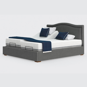 The Hagen Dual has a split/twin mattress platform allowing each side to be controlled independently. The bed a deep base design with four wooden corner feet.