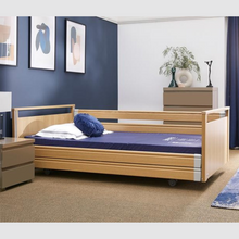 Load image into Gallery viewer, Opera Signature Profiling Bed With Cot Sides is an elegantly-styled care bed designed for user mobility and nursing care. Ideal for users with advanced care needs that want to maintain a homely and inviting care environment.