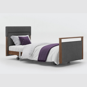 The Opera® Signature Upholstered is height adjustable for nursing and access. The bed has an extensive height range that allows it to be lowered close to the floor and raised to a carer's waist level.