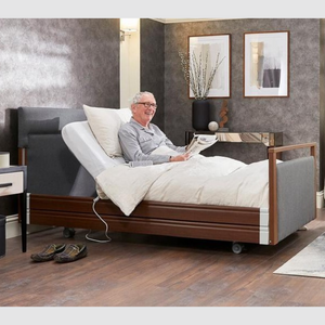 The Opera® Signature Upholstered is height adjustable for nursing and access. The bed has an extensive height range that allows it to be lowered close to the floor and raised to a carer's waist level.