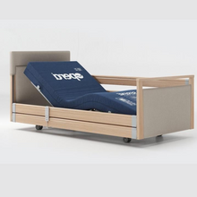 Load image into Gallery viewer, The Opera® Signature Upholstered is height adjustable for nursing and access. The bed has an extensive height range that allows it to be lowered close to the floor and raised to a carer&#39;s waist level.