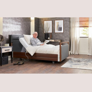 Opera Signature Upholstered Profiling Bed. The padded head and footboard design ensure's a comfortable and elegant finish. With height adjustment and full profiling features, this care bed is suitable for almost all user types.