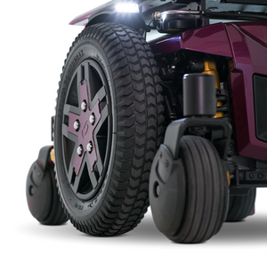 LED fender lights come standard on the Edge 3 and offer great benefits and features for increased visibility. With lighting mounted to the fender, above the drive tire on each side of the power wheelchair, fender lights help ensure that you can see and be seen.